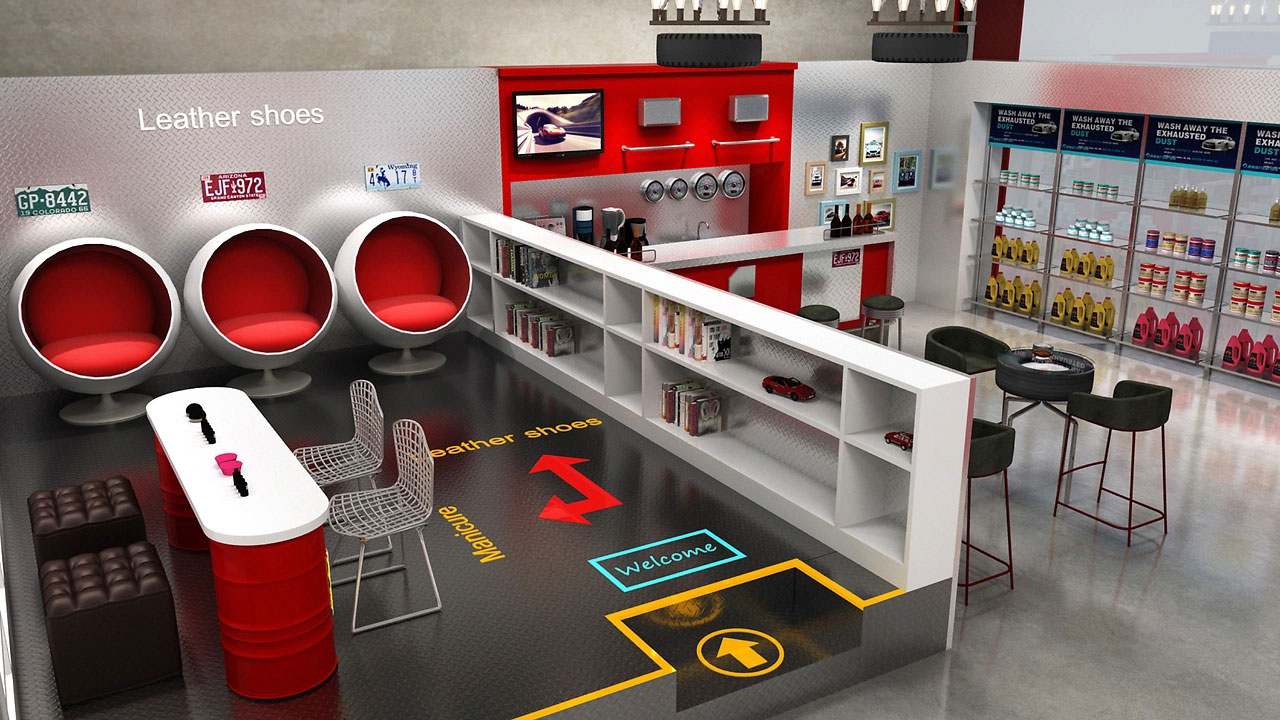 252平米汽車(chē)清潔店面裝修設(shè)計(jì)效果圖