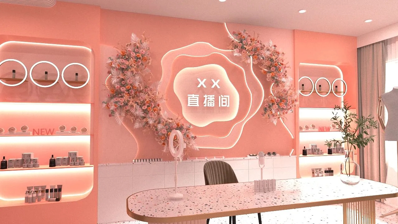 直播間背景墻設(shè)計(jì)搭建，直播間背景墻裝修效果圖