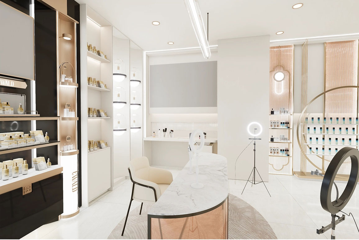 90平米鄭州化妝品店直播間設(shè)計效果圖