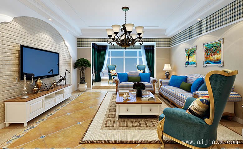 美式田園風格兩居室裝修效果圖