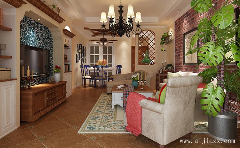 自然樸實的美式鄉(xiāng)村風格客廳裝修效果圖